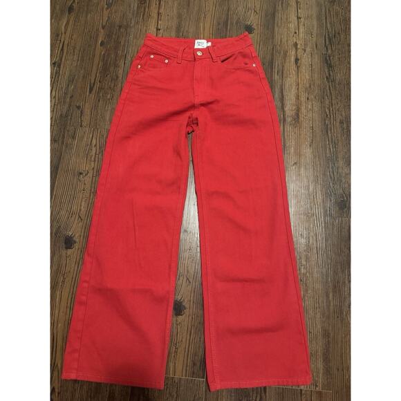 Luxe Princess Polly Size 2 Solid Red Relaxed Denim Jeans 100%Cotton MINT Bold - Picture 1 of 8